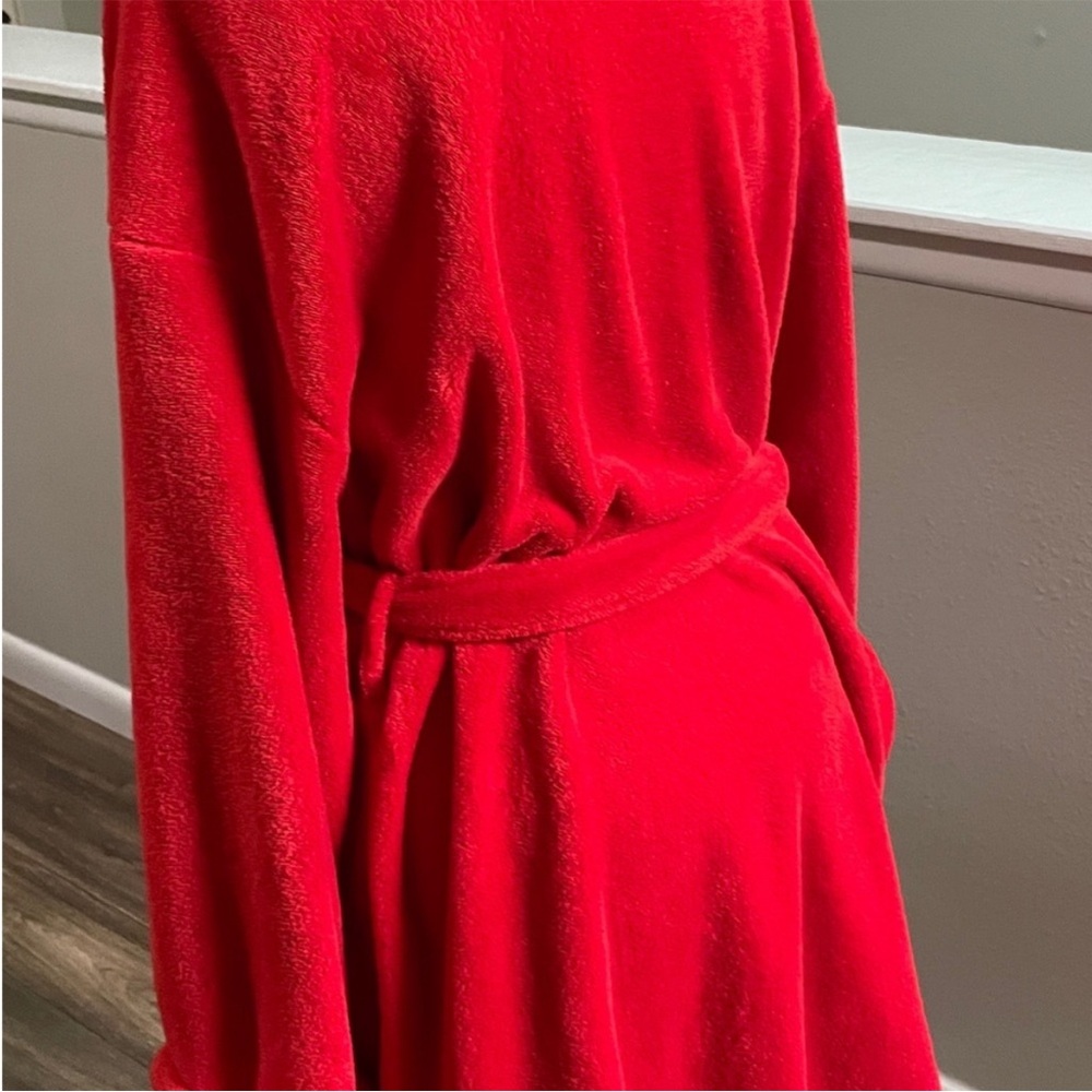 Lauren Ralph Lauren Red Plush Fleece Robe Bathrobe Belted Cozy Size S/M - Picture 6 of 11
